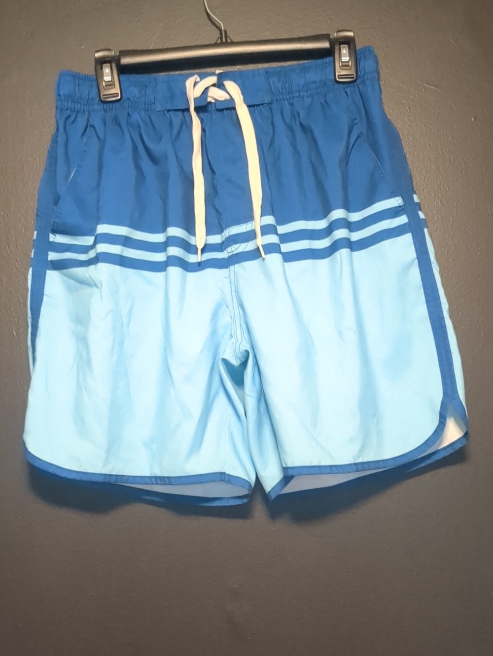 Men's Two-Tone Light and Dark Blue Swim Trunks with Drawstring